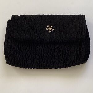 Murval Black Clutch Purse With Rhinestone Snowflake Pin